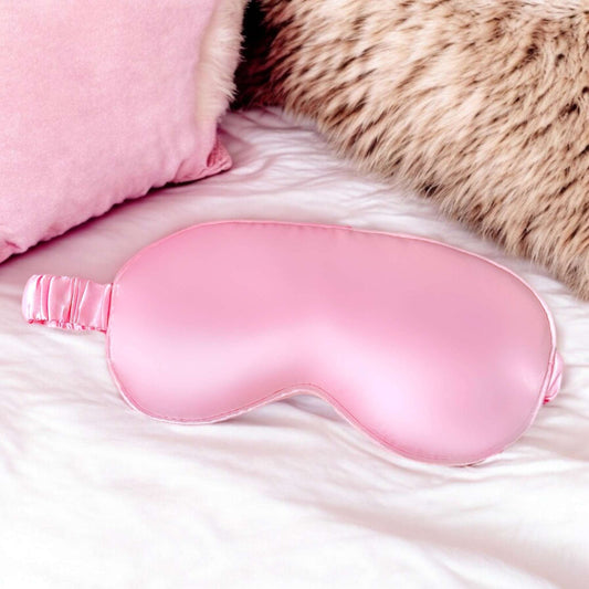 Pink silky satin sleep eye mask blackout eye shade, eye cover for sleep, travel, relaxation