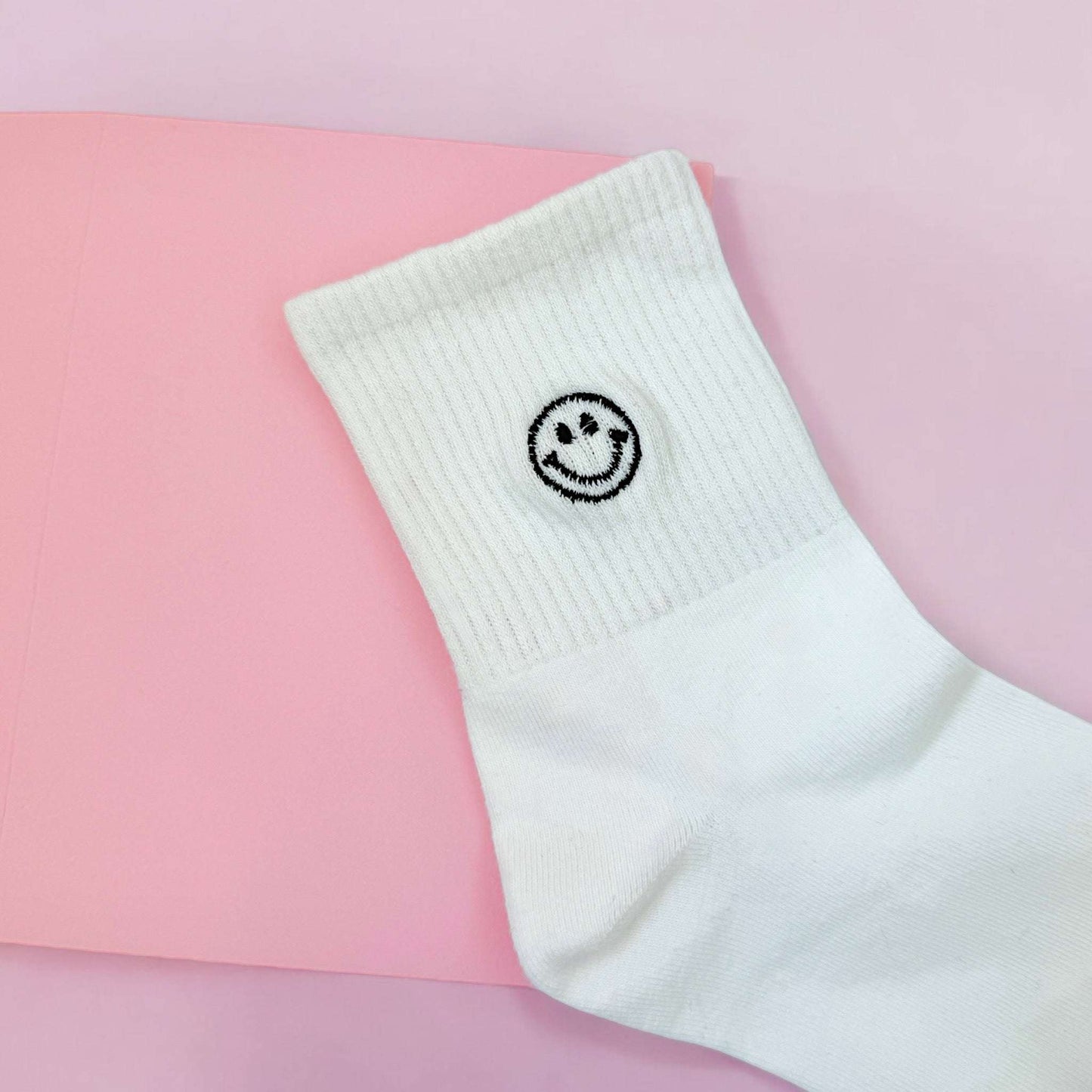 White smiley face embroidered socks emoji socks happy face smiles cute socks gift