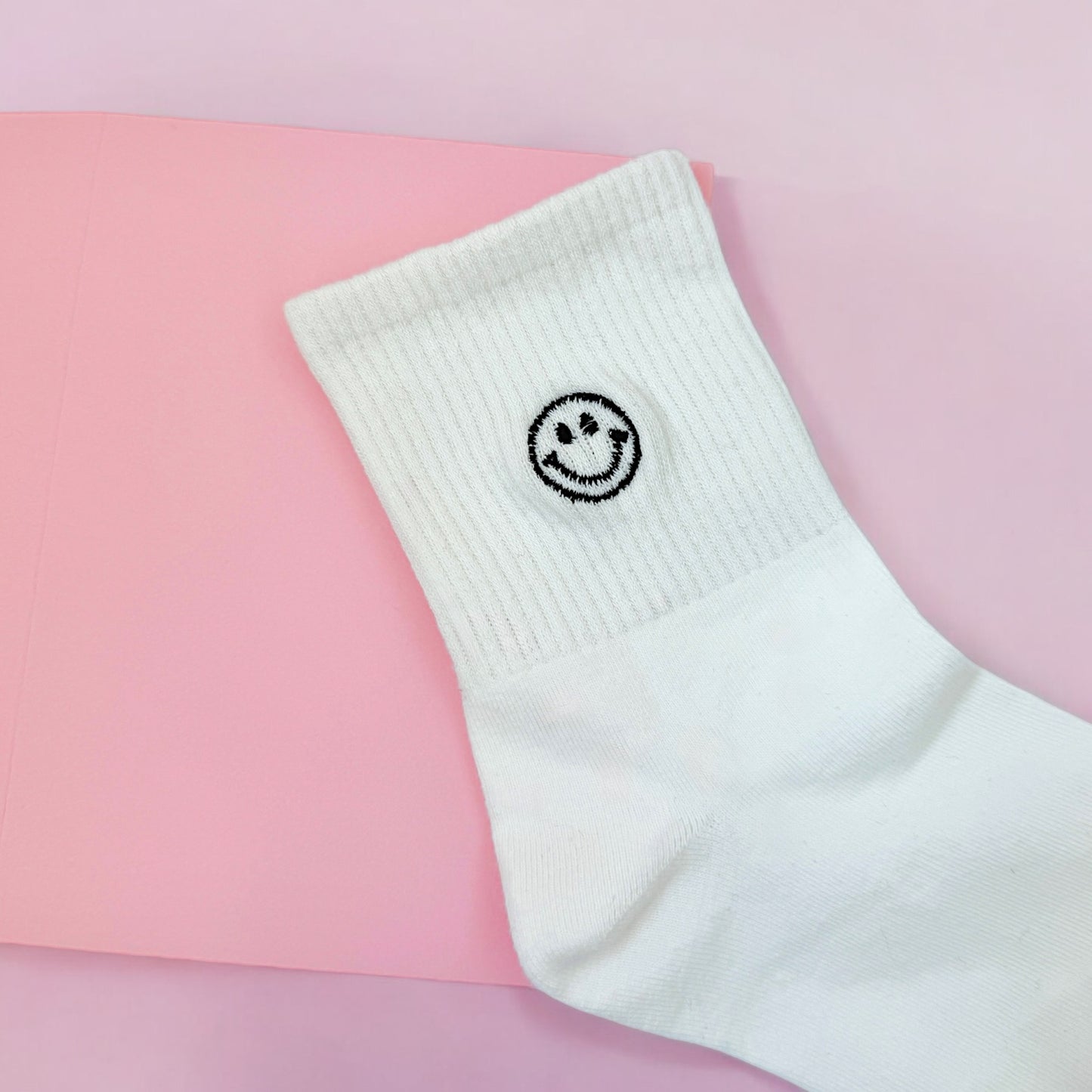 White smiley face embroidered socks emoji socks happy face smiles cute socks gift