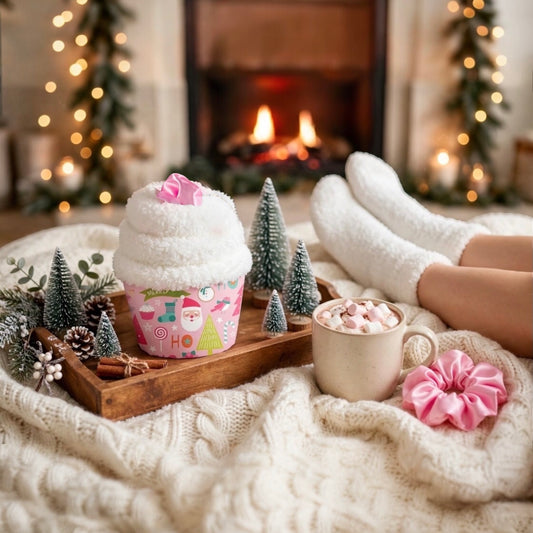 Christmas Cozy Socks Cupcake with Scrunchie