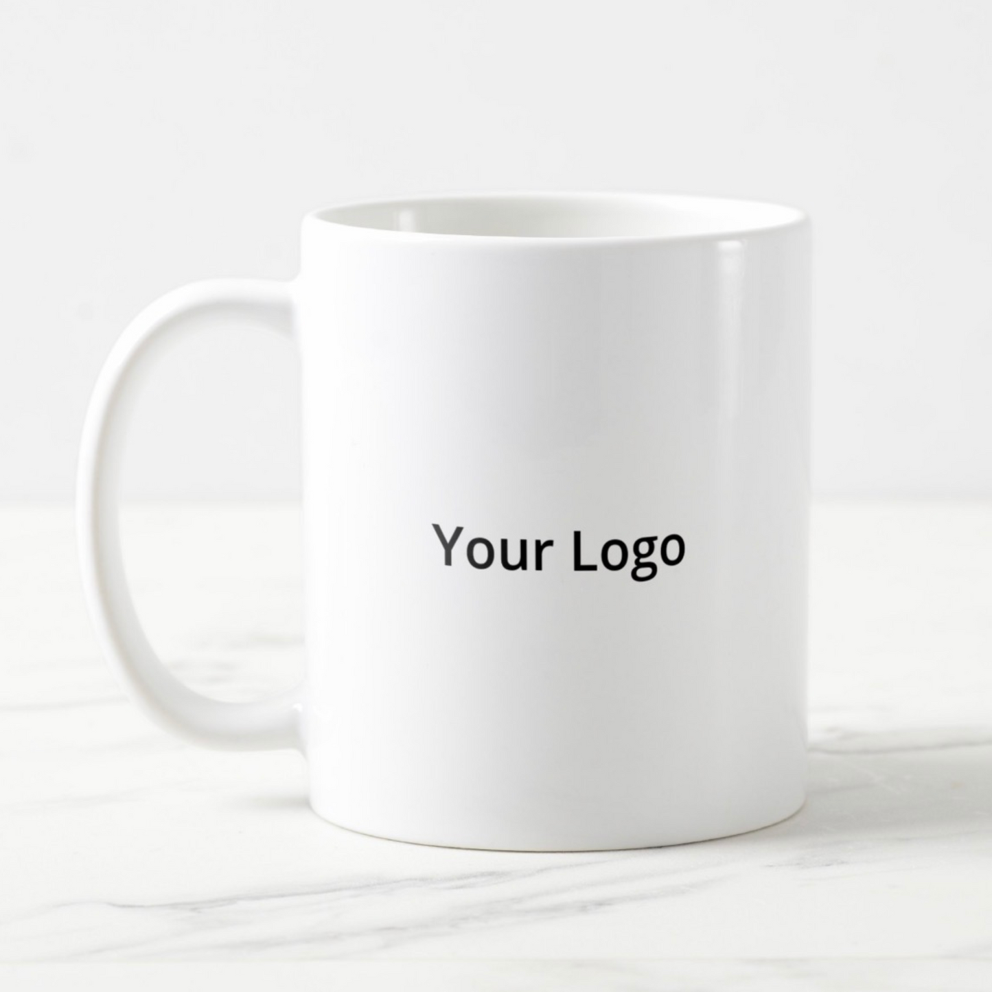 White mug with 'Your Logo' text on a white background