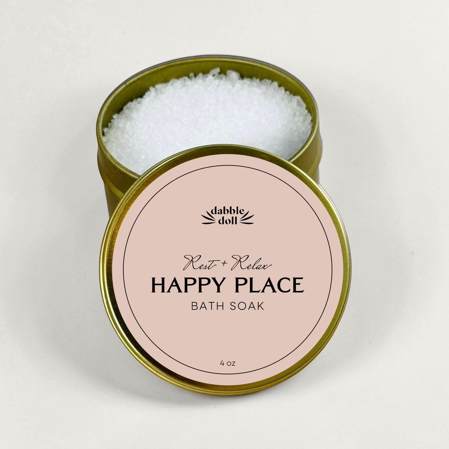 Dabble Doll Happy Place Bath Soak Gift Box with 4 oz of calming bath salts for relaxation