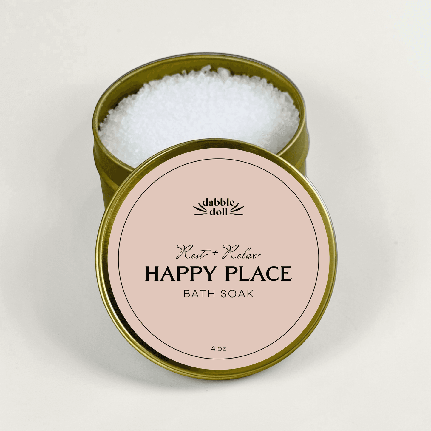 Dabble Doll Happy Place Bath Soak Gift Box with 4 oz of calming bath salts for relaxation