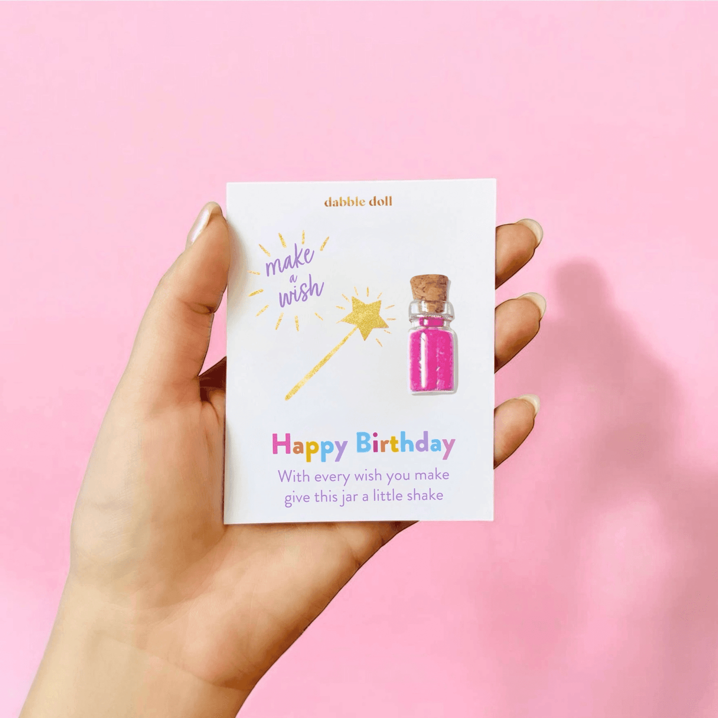 Dabble Doll Birthday Gift Box with a colorful card for making wishes and celebrating birthdays