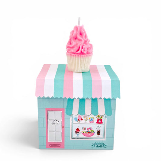 Dabble Doll Gift Box with Cupcake Candle on Top, Perfect for Special Occasions