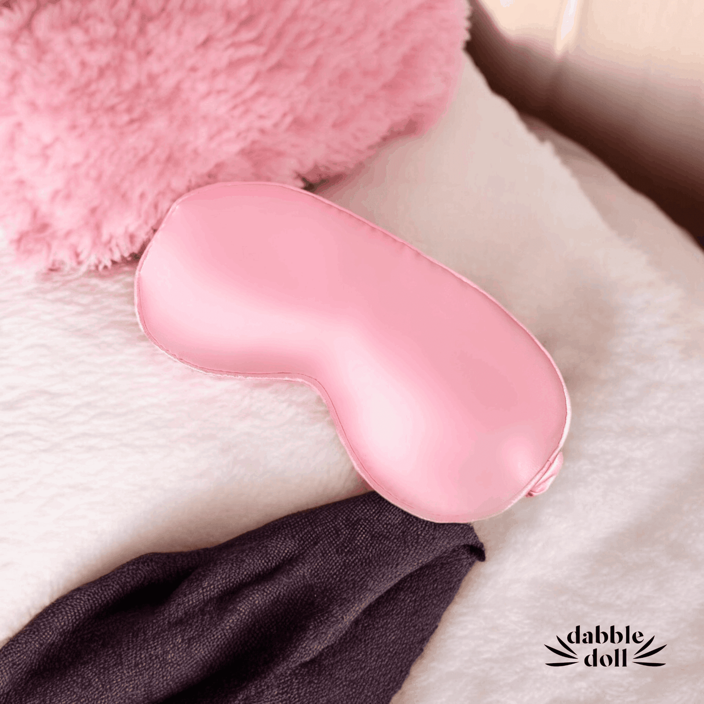 Pink eye mask in soft fabric as part of a luxury gift in box by Dabble Doll