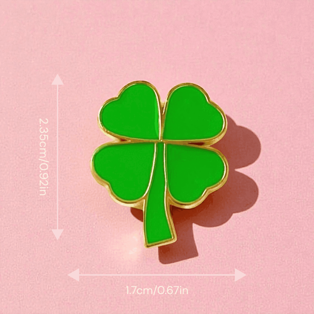 Dabble Doll Green Four-Leaf Clover Pin for a good luck gift with a shiny gold outline