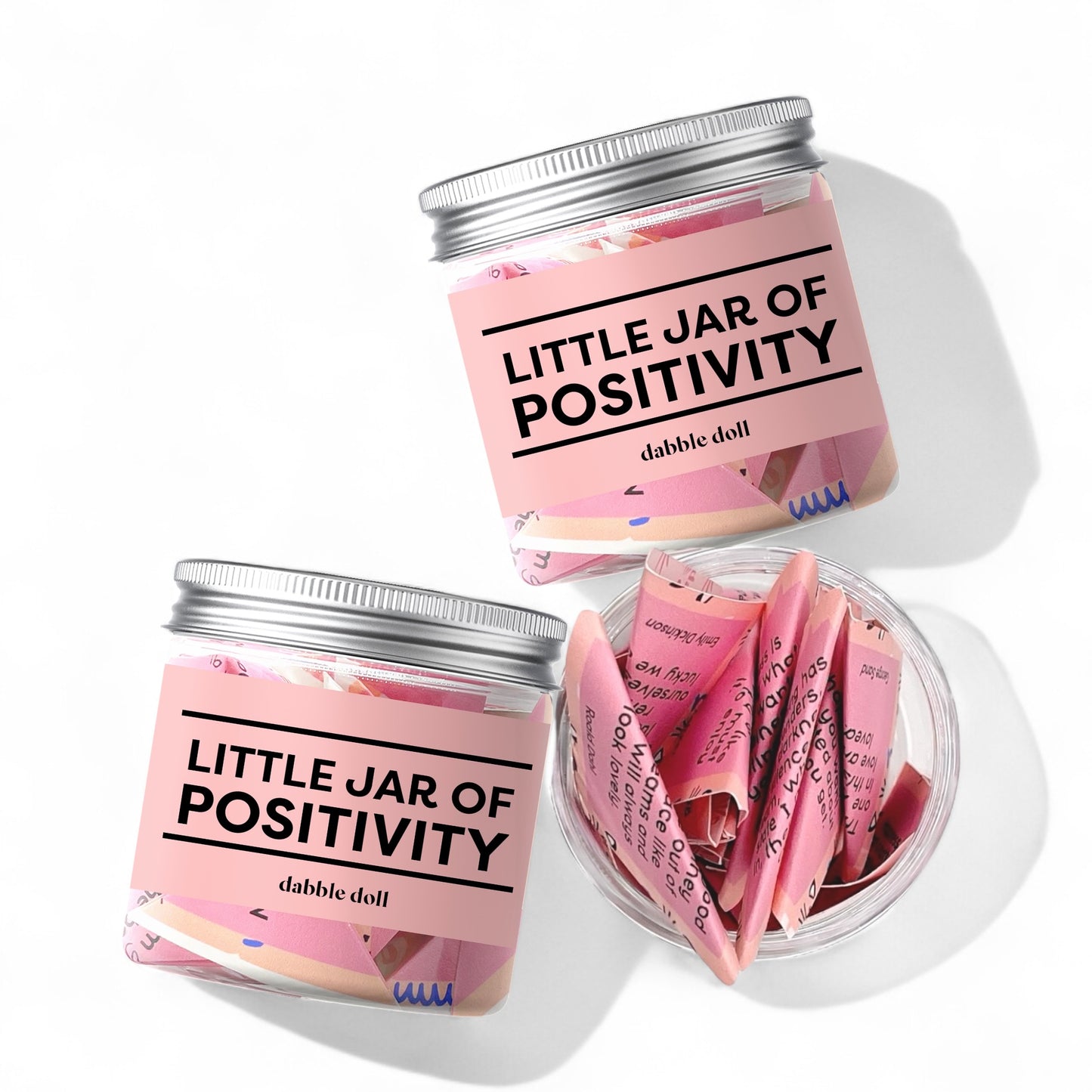 Dabble Doll Little Jar of Positivity gift box filled with uplifting notes positivity care package