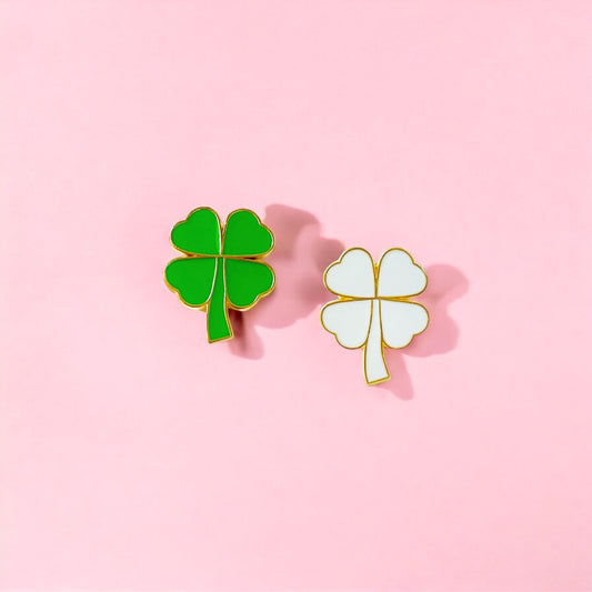 Dabble Doll Four Leaf Clover Enamel Pins in Green and White, perfect accessories for girls and women