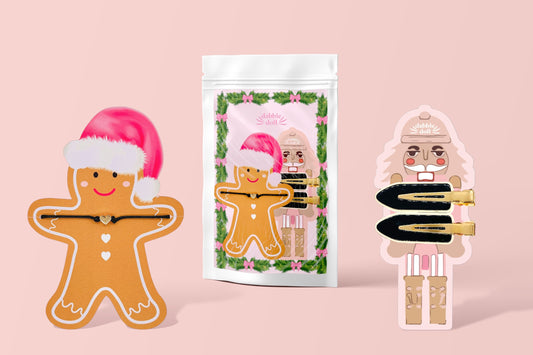 Cute Gingerbread Man Hair Accessory in Brown with Pink Santa Hat for girls and women