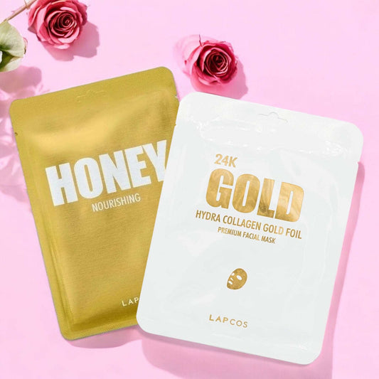 Honey and 24K Gold foil face masks for girls and women, premium nourishing and hydrating skincare