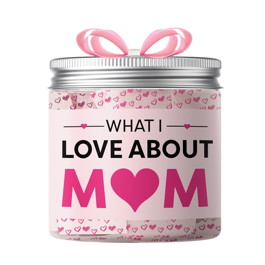what i love about mom, custom gift jar, fill in the blank messages, mother's day gift, personalized mom gift, gift box with gift wrap included