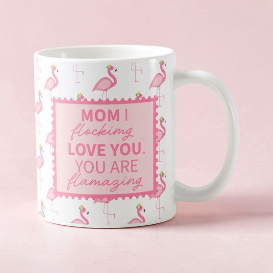 Dabble Doll Gift Box featuring a mom mug with pink flamingo design and heartfelt message