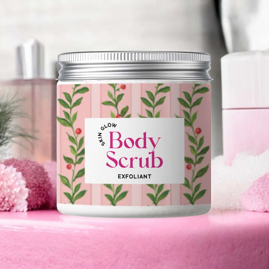 Dabble Doll Body Scrub in a decorative jar with floral design for exfoliating skin