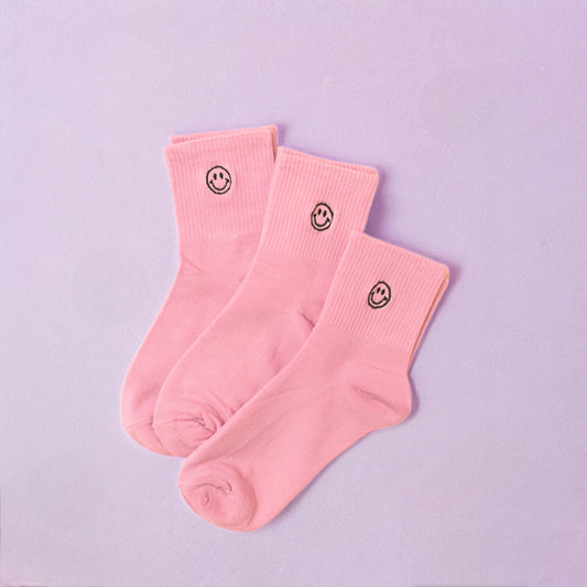Dabble Doll Pink Socks with Smiley Faces, Soft Material for Girls and Women
