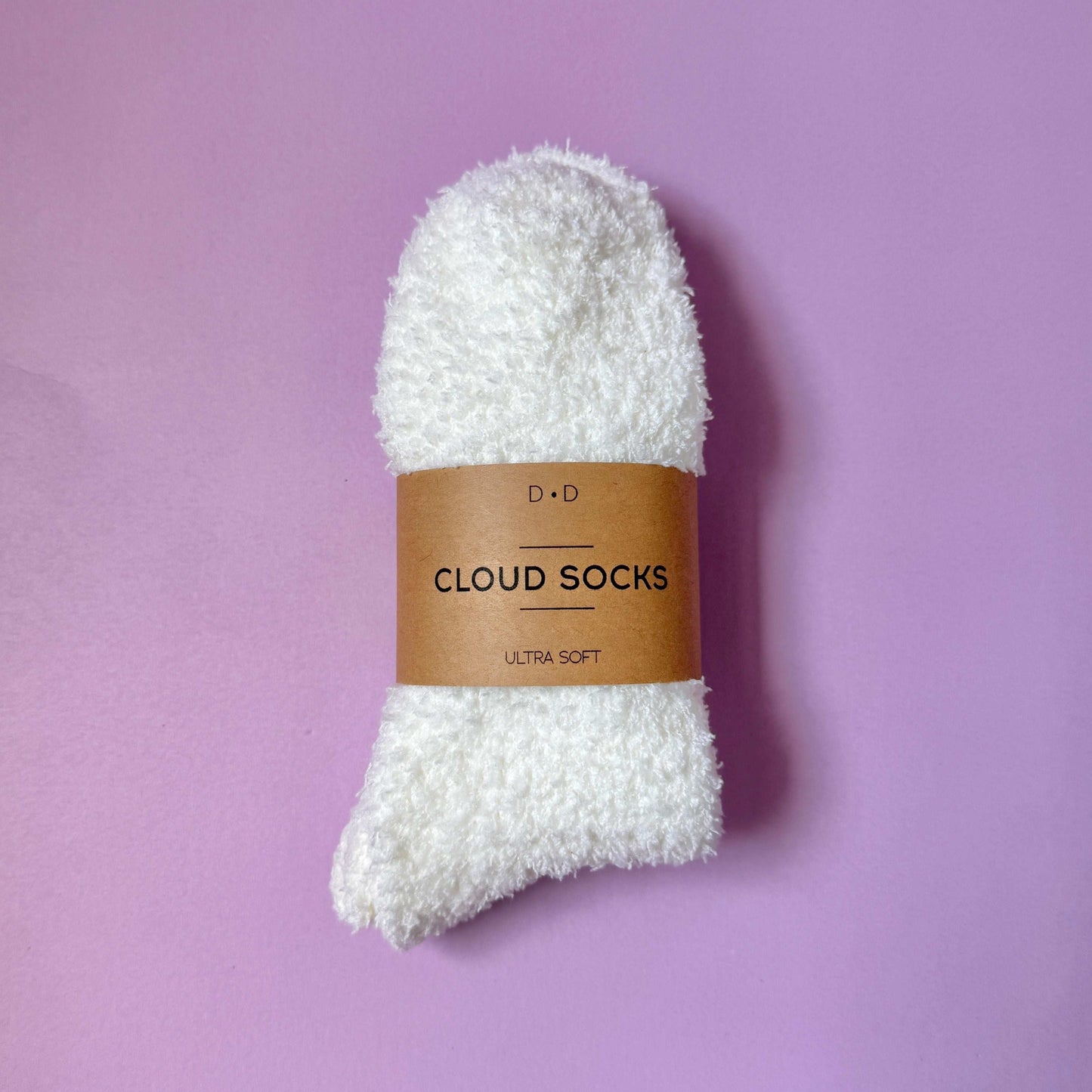 Dabble Doll ultra soft white Cloud Socks included in cozy self care gift box