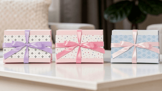 Colorful birthday gift boxes for girls and women featuring vibrant ribbons and decorative designs