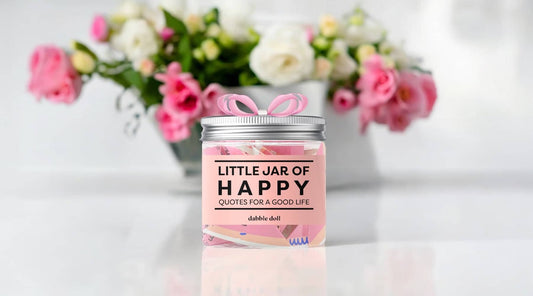 Pink Happy Jar with uplifting quotes, perfect for girls and women celebrating happiness birthday.