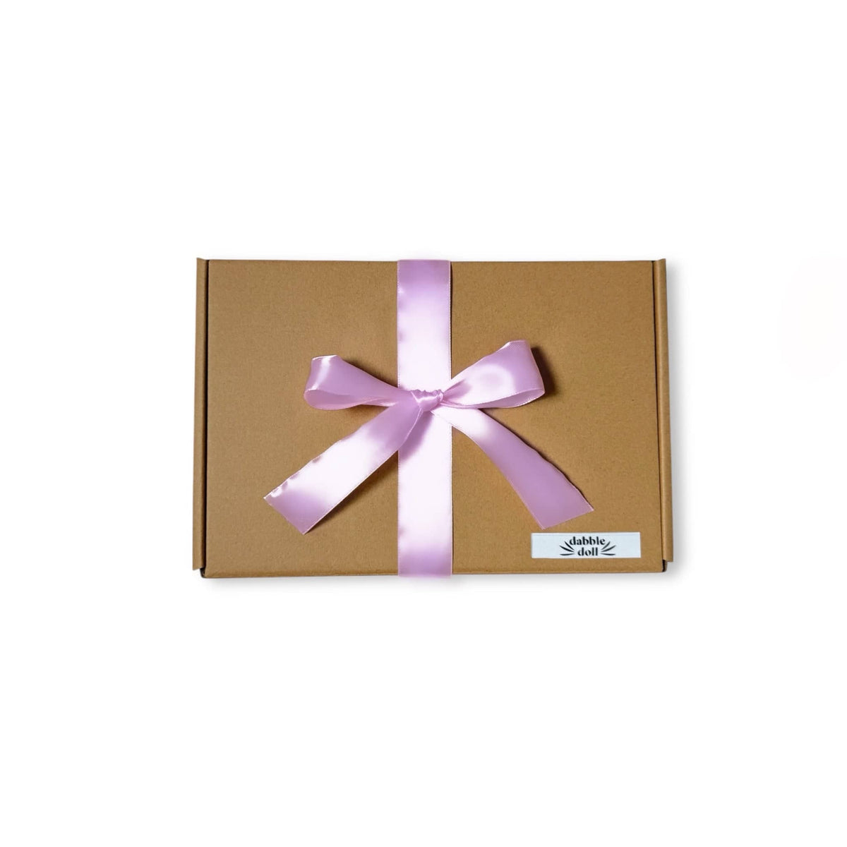 Build your own gift box with a brown cardboard box tied with a pink satin ribbon bow