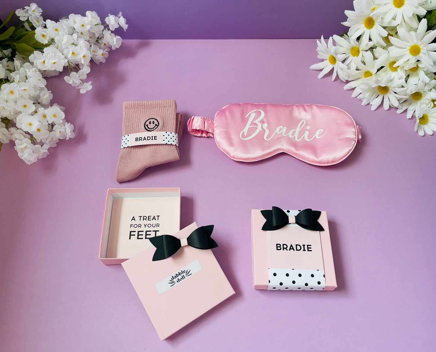 Custom Happy Birthday Gift Box | Pink Sleep Mask + Smiley Socks