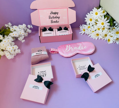 Custom Happy Birthday Gift Box | Pink Sleep Mask + Smiley Socks