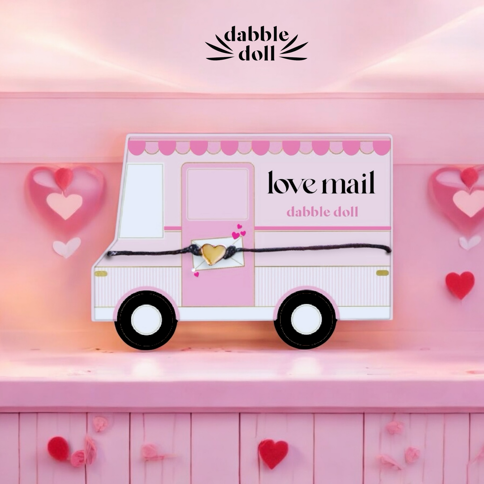 Love mail truck with adorable heart bracelet for valentines love gift for her