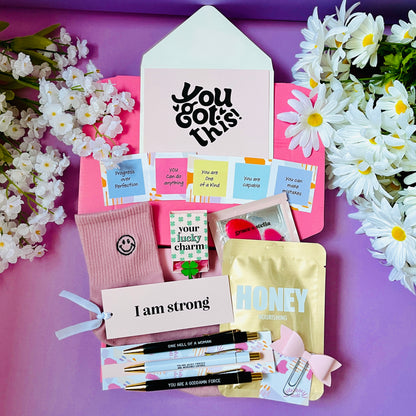 Encouragement Back To School Motivational Pink Gift Box Care Package for Her, Pens and Bookmarks, Bow Paperclip Bookmark, Bow Bookmark, Bow Book Mark, Paper Clip with Bow, Girl Stationery Box, LAPCOS sheet mask, spa self care gift box, Good Luck Gift