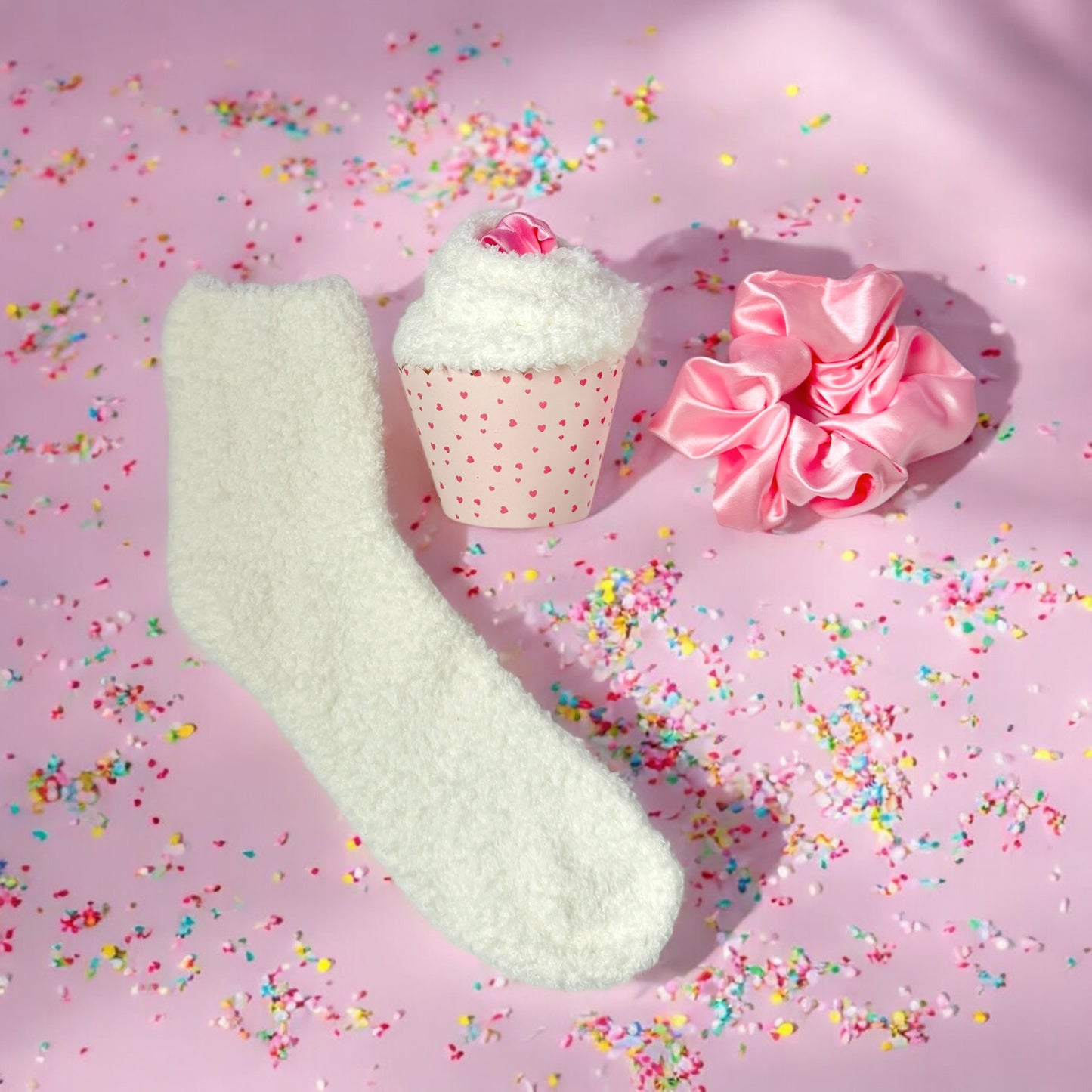 Cupcake Socks Galentines Gift, Scrunchie Gift Set