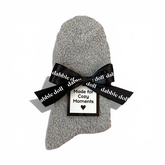 Grey cozy socks with ribbon, made for cozy moments, fluffy socks, fuzzy socks, cozy feet loungewear, cloud socks