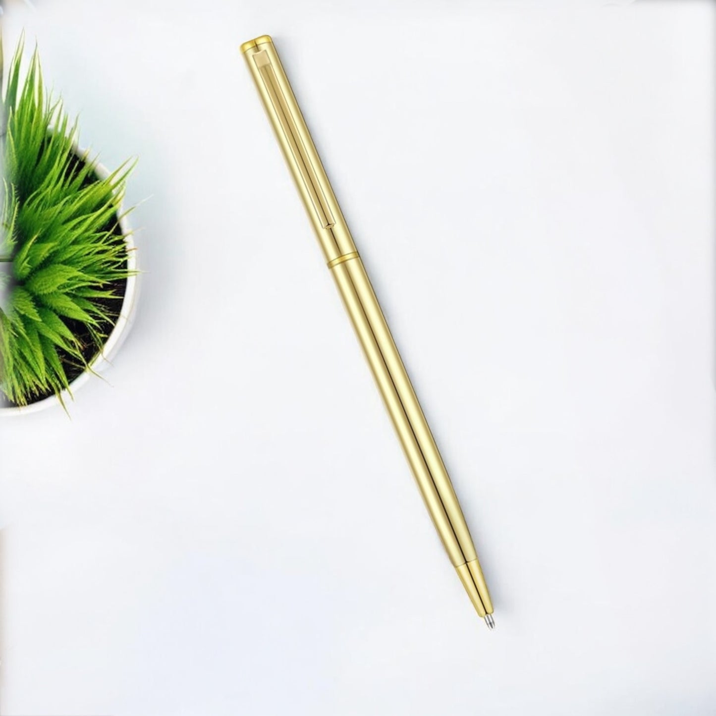 Gold Metal Slim Sleek Ballpoint Pen, Classic Gold Pen, Sophisticated Gold Pen, Retractable Metallic Black Ink 1 mm Medium Point Smooth Writing Pen for Desk, Wedding Business Office Supplies Students Teachers Men Women Present