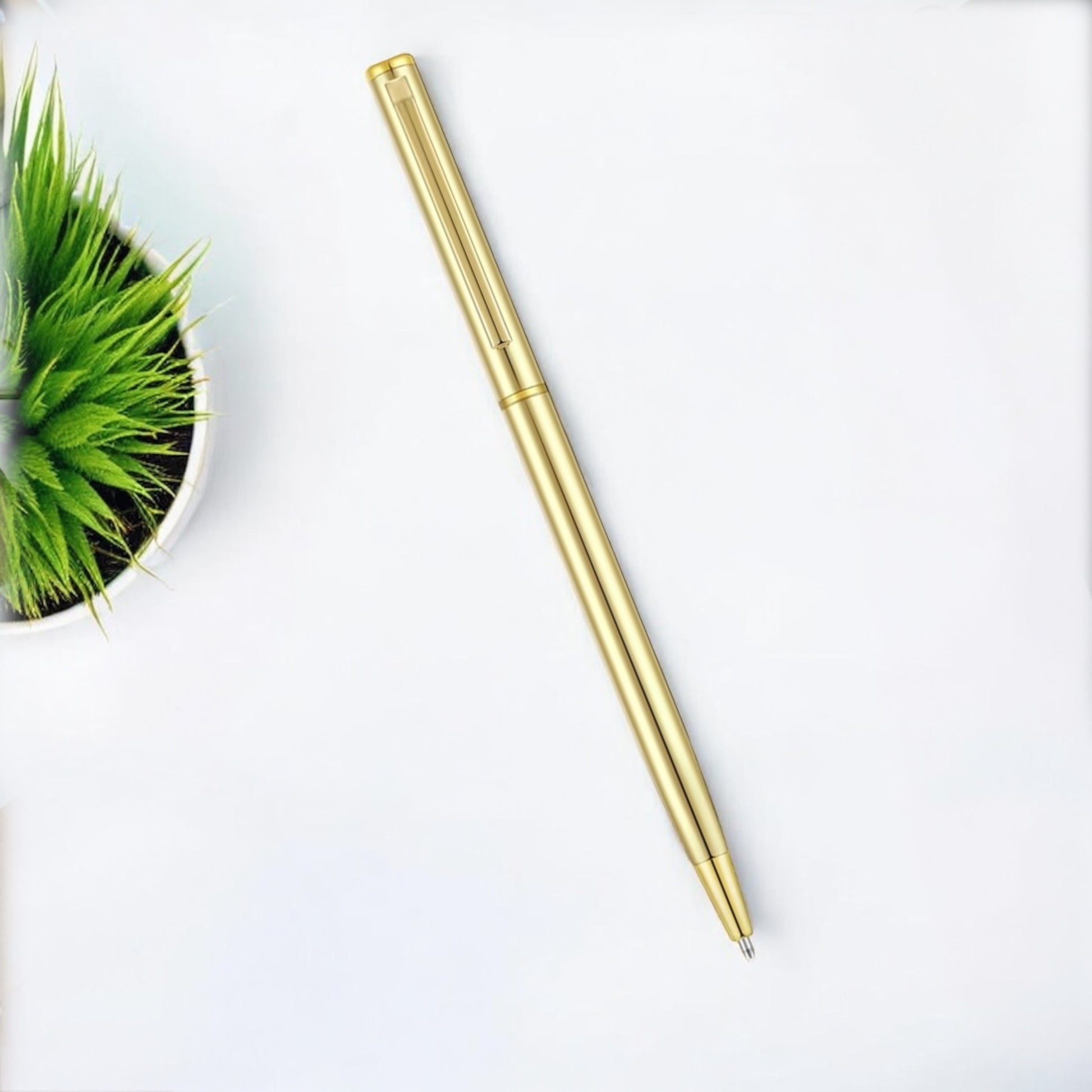 Gold Metal Slim Sleek Ballpoint Pen, Classic Gold Pen, Sophisticated Gold Pen, Retractable Metallic Black Ink 1 mm Medium Point Smooth Writing Pen for Desk, Wedding Business Office Supplies Students Teachers Men Women Present