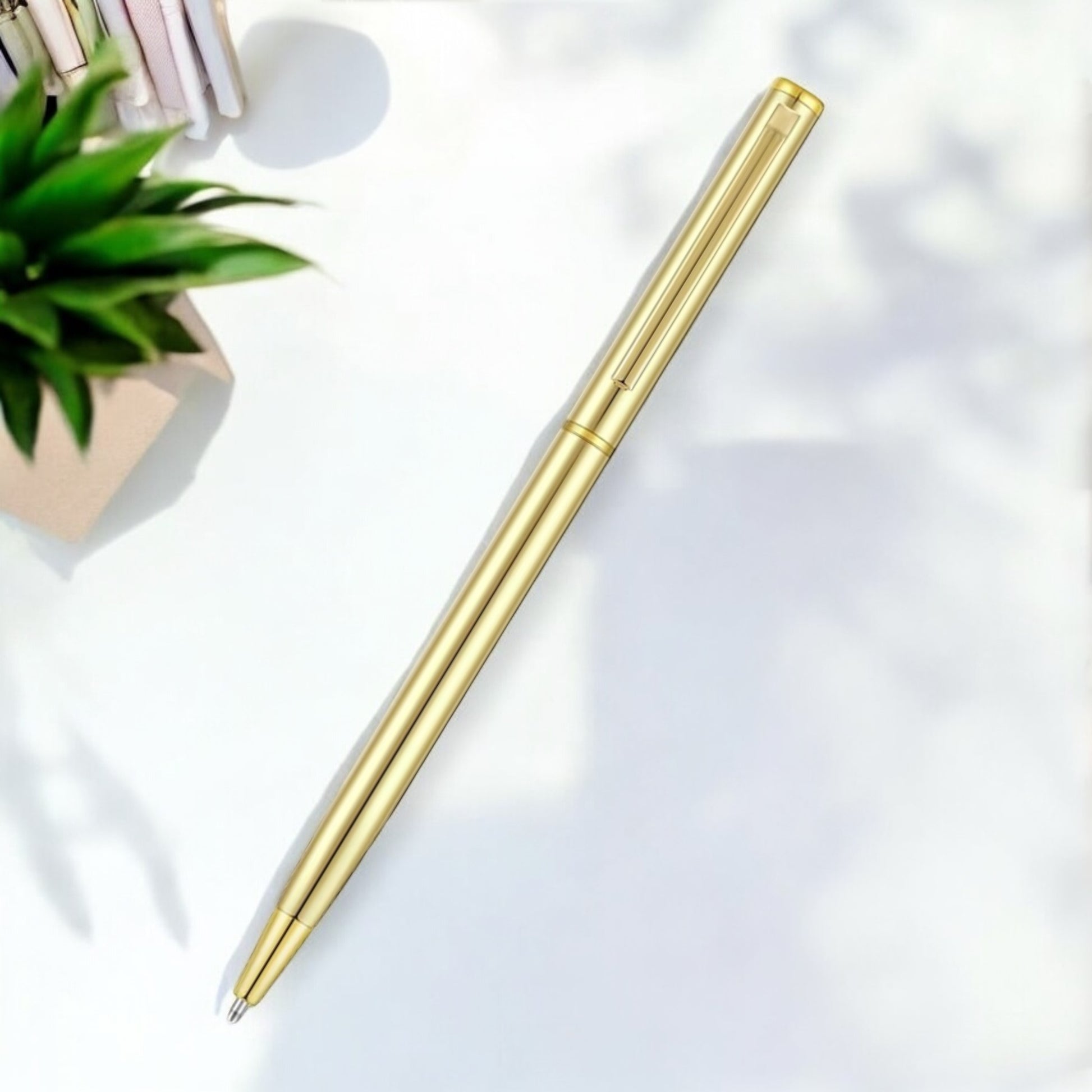 Gold Metal Slim Ballpoint Pen Retractable Metallic Black Ink 1 mm Medium Point Smooth Writing Pen for Desk, Wedding Business Office Supplies Students Teachers Men Women Present