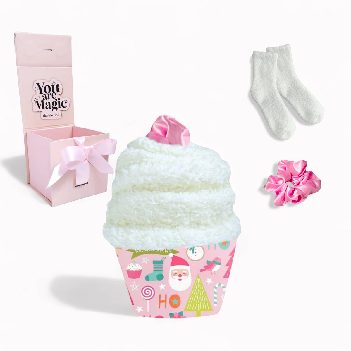 Christmas Cozy Socks Cupcake with Scrunchie