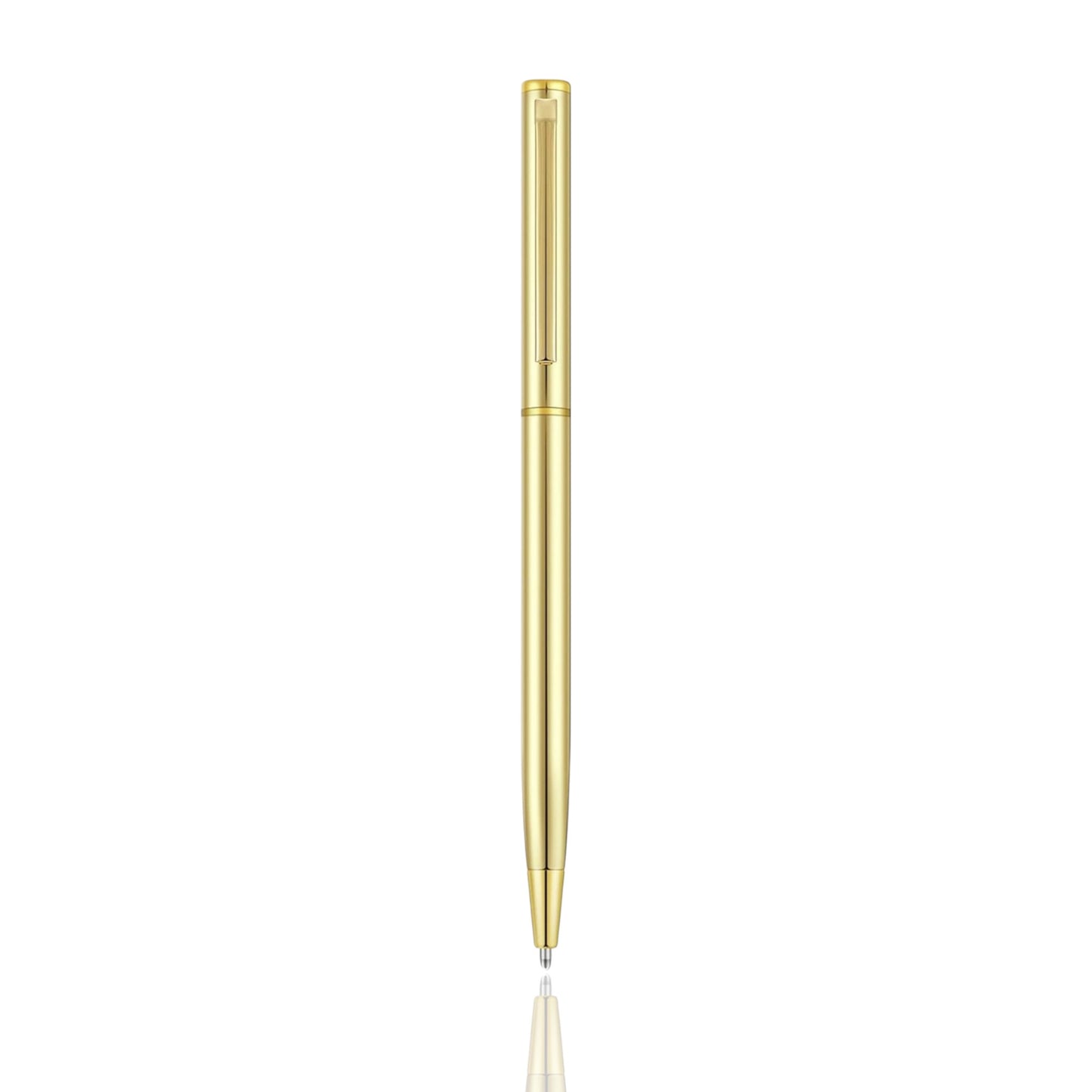 Gold Metal Slim Sleek Ballpoint Pen, Classic Gold Pen, Sophisticated Gold Pen, Retractable Metallic Black Ink 1 mm Medium Point Smooth Writing Pen for Desk, Wedding Business Office Supplies Students Teachers Men Women Present