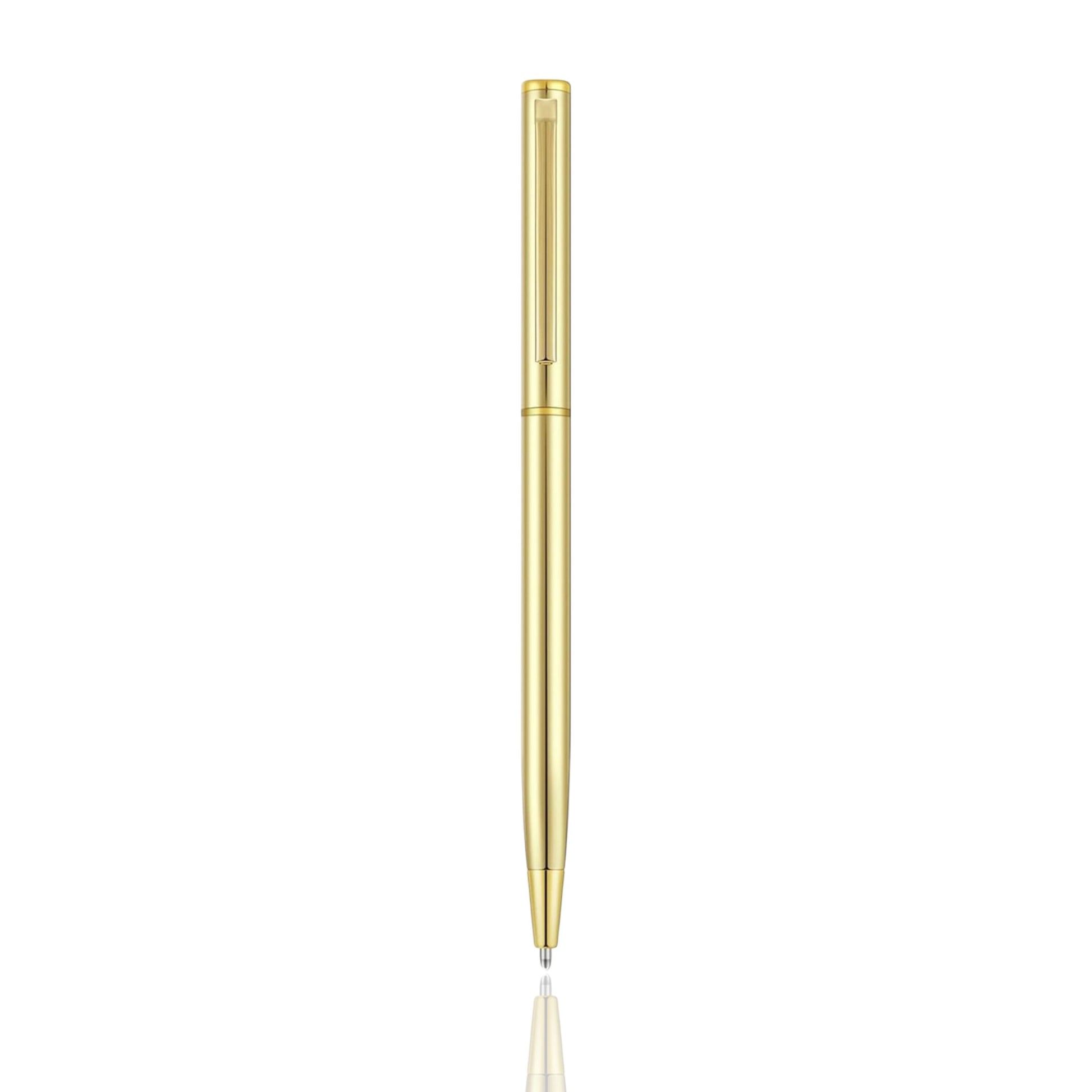 Gold Metal Slim Sleek Ballpoint Pen, Classic Gold Pen, Sophisticated Gold Pen, Retractable Metallic Black Ink 1 mm Medium Point Smooth Writing Pen for Desk, Wedding Business Office Supplies Students Teachers Men Women Present