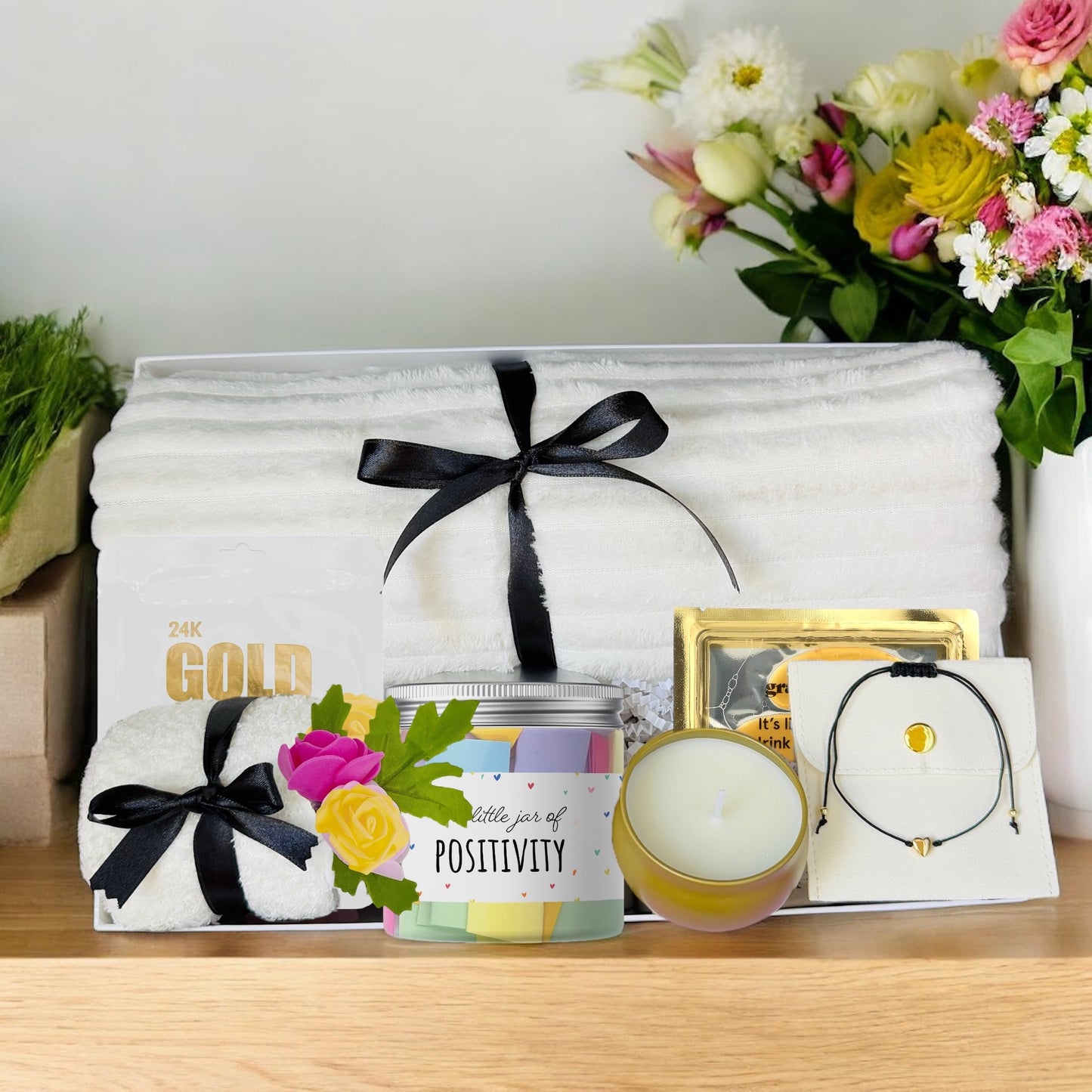 Cozy Hygge Gift Box, Self Care Gift Box with Blanket and Positivity Jar