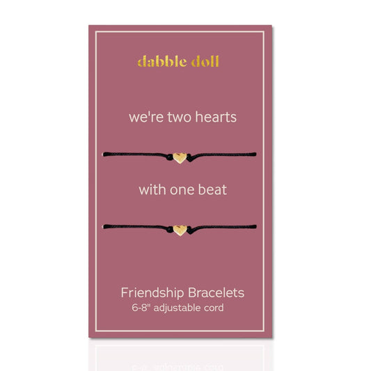 Heart friendship bracelet, gift bracelet for friends, heart bracelet on adjustable cord, two hearts one beat, heartfelt gift 