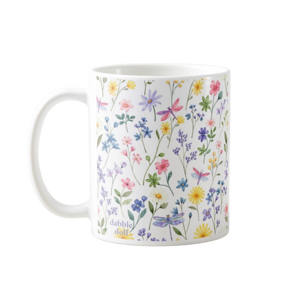Wildflower floral mug, coffee mug, tea mug, cheerful spring colorful gift for women 