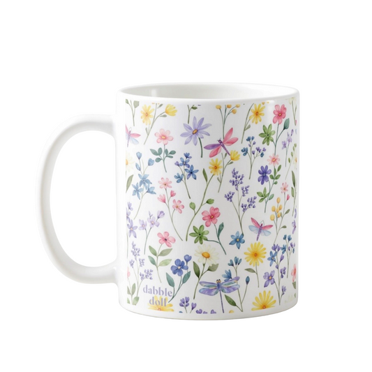 Wildflower floral mug, coffee mug, tea mug, cheerful spring colorful gift for women 