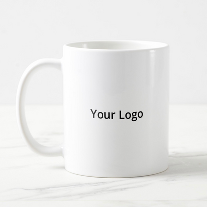 White mug with 'Your Logo' text on a white background