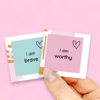 Dabble Doll affirmation cards in pastel colors for girls and women to inspire positivity and self-love