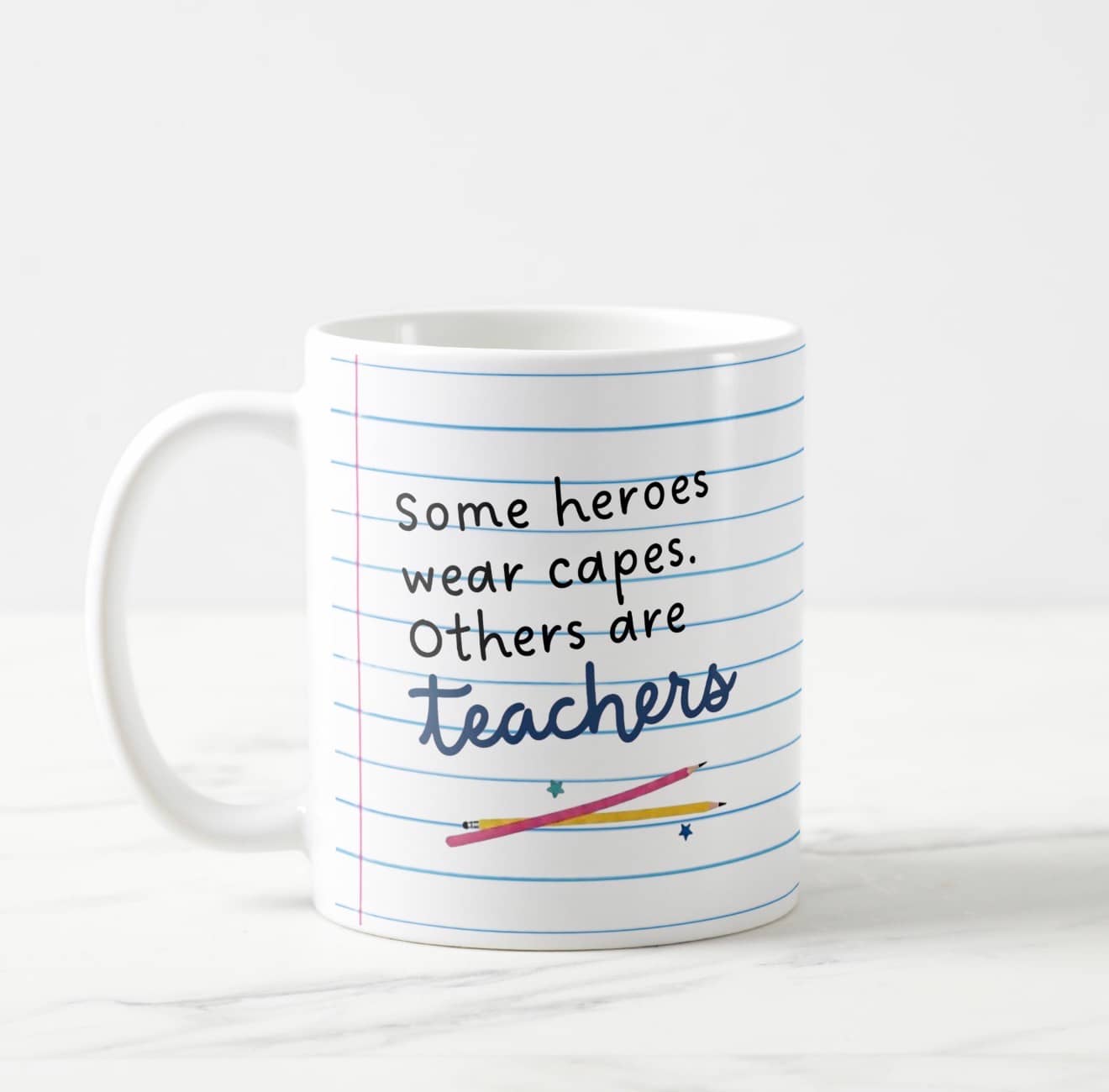 Dabble Doll appreciation teacher gift mug featuring a cute quote with colorful pencils