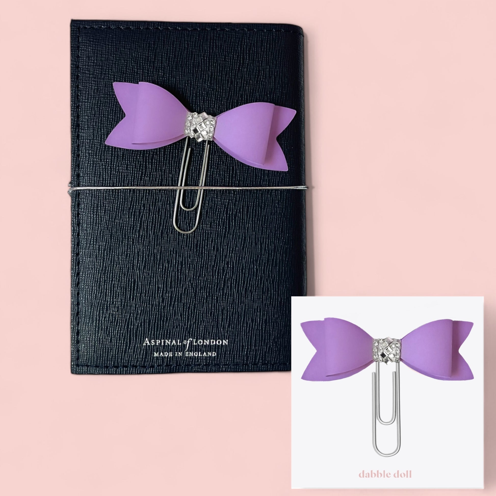 Dabble Doll Bow Paperclip in Purple with Decorative Gem, Perfect for Stylish Organization