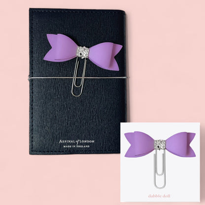 Dabble Doll Bow Paperclip in Purple with Decorative Gem, Perfect for Stylish Organization