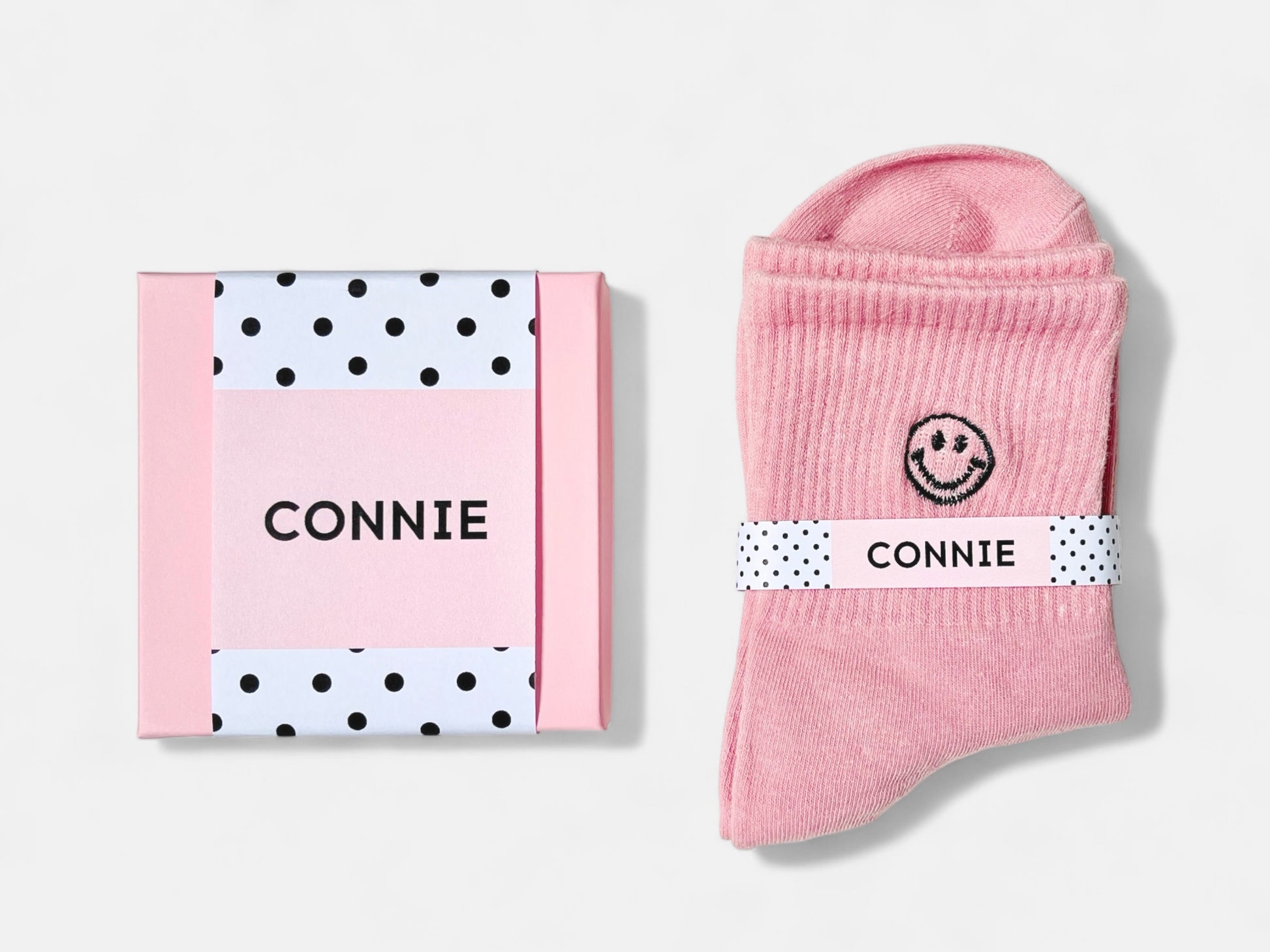 Pink Connie Socks with Smiley Face Design, perfect birthday gift for girls and women