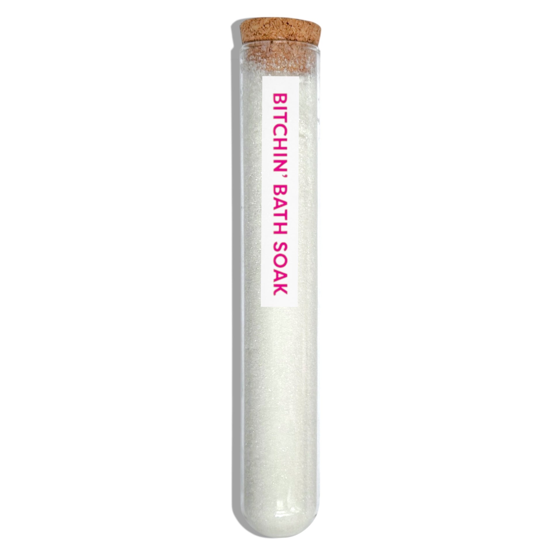 Dabble Doll Bitchin Bath Soak in a glass tube with a cork lid for a relaxing bath experience