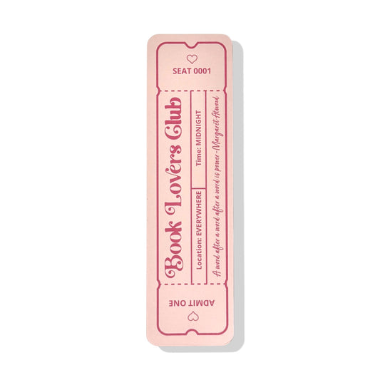 Dabble Doll Book Lovers Club bookmark in pink with details about location and time