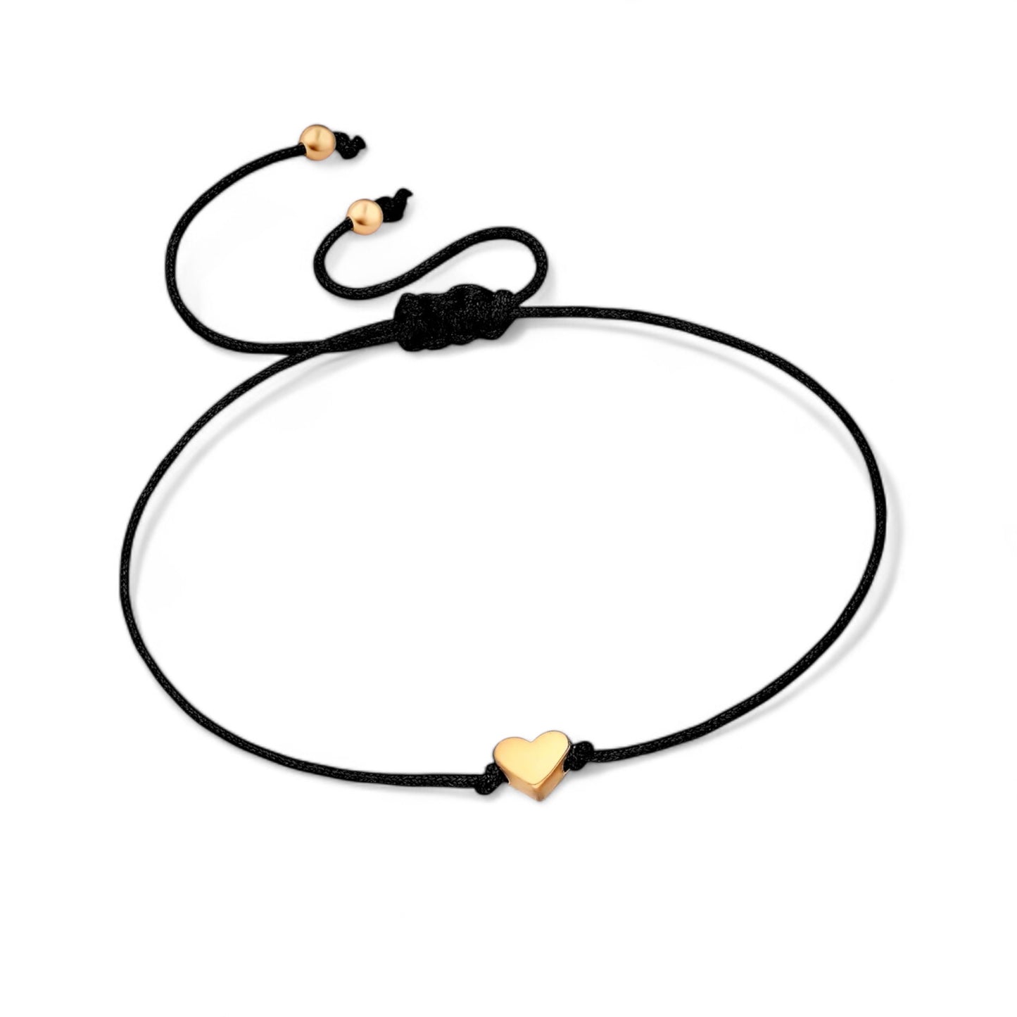 Dabble Doll Black Adjustable Bracelet with Gold Heart Charm for Girls and Women