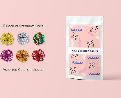 Dabble Doll premium cat toy pack featuring 6 colorful crinkle balls for girls and women
