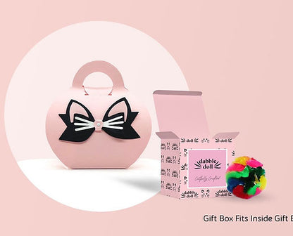 Pink Dabble Doll Cat Toy Gift Set in a Stylish Bow Box for Girls and Ladies